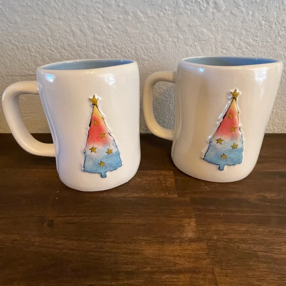 New set of 2 Rae‎ Dunn Joy to the World Christmas mugs (2-sided)
